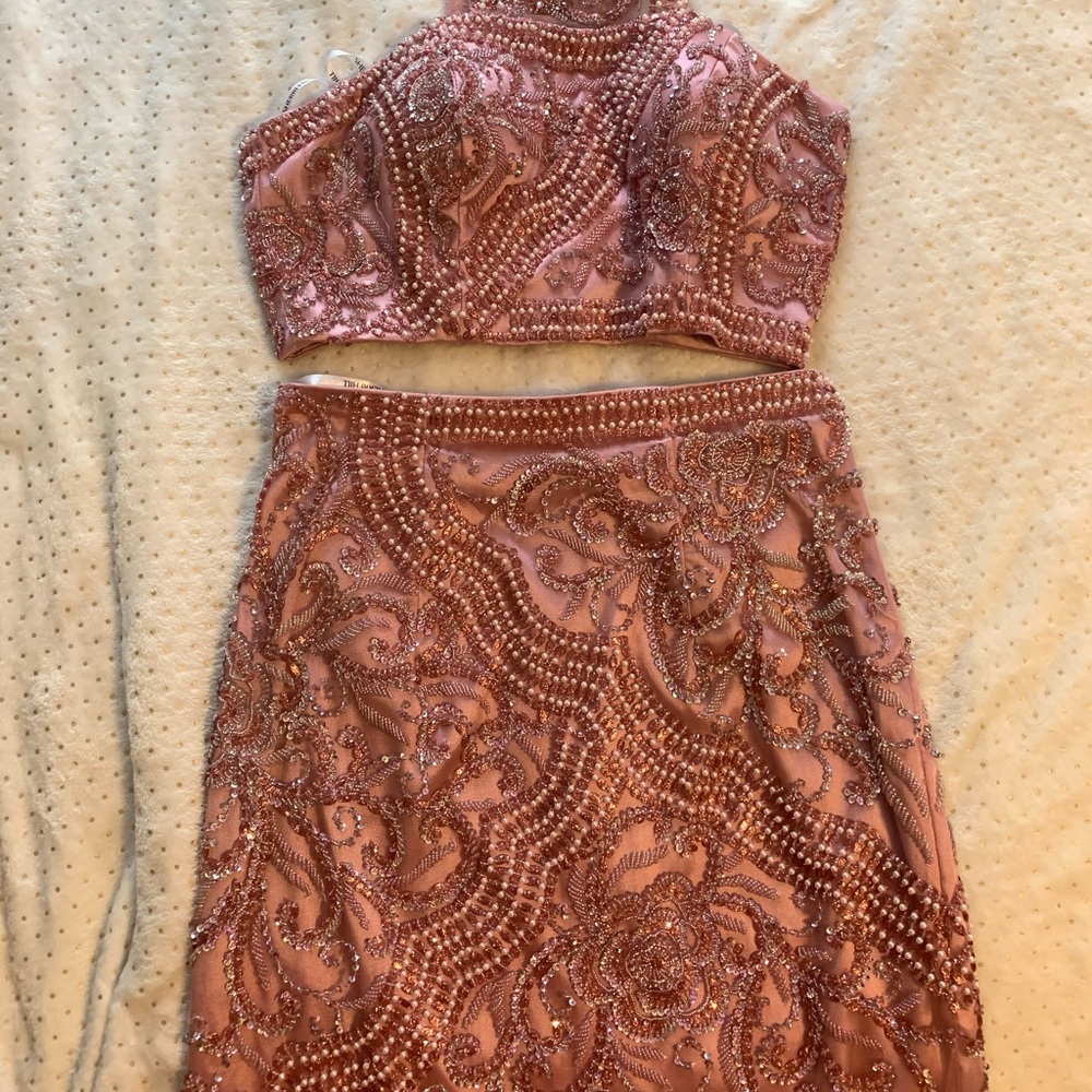 High neck, beaded Sherri hill dress